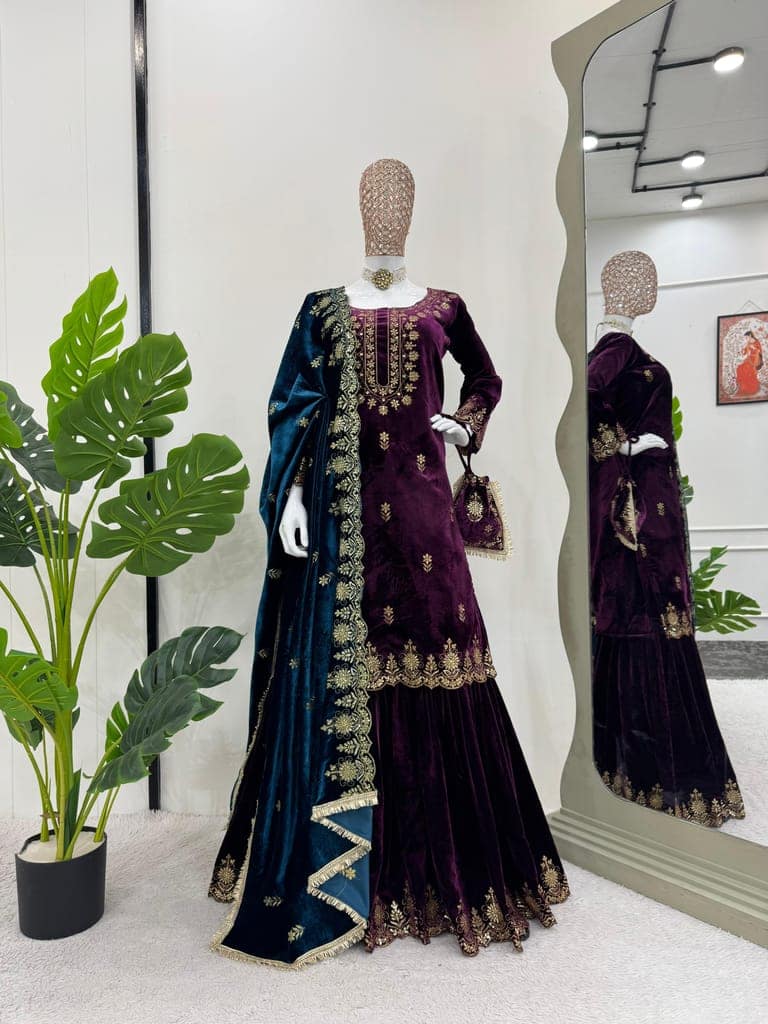 Blue Purple Black Red Sharara Suit Set Salwar Kameez Readymade Pakistani Stitched New Indian Ready To Wear Wedding Suit view 4