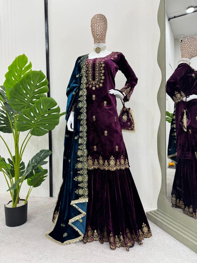Blue Purple Black Red Sharara Suit Set Salwar Kameez Readymade Pakistani Stitched New Indian Ready To Wear Wedding Suit view 6