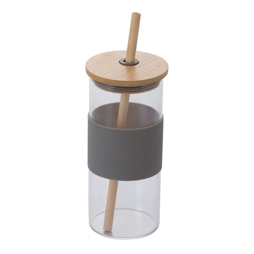 Glass Tumbler with Bamboo Lid and Straw, Reusable Glass Drinking Sipper Bottle with Silicone Protective Sleeve for Iced Tea, Smoothies, Cold Coffee