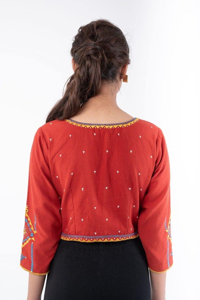 Shifrah Soof Embroidered Red 3-Quarter Sleeve Blouse view 7