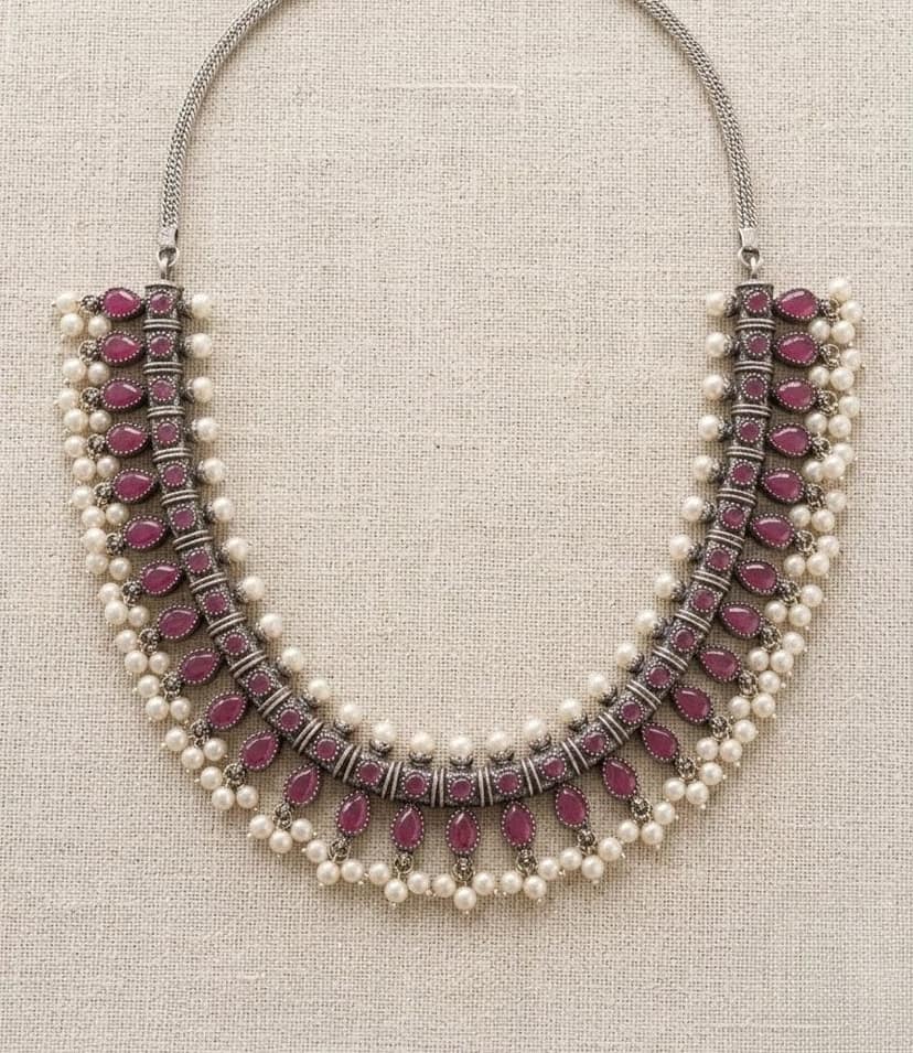 Glamvila Designer Pink Stone Jewellery Set view 3