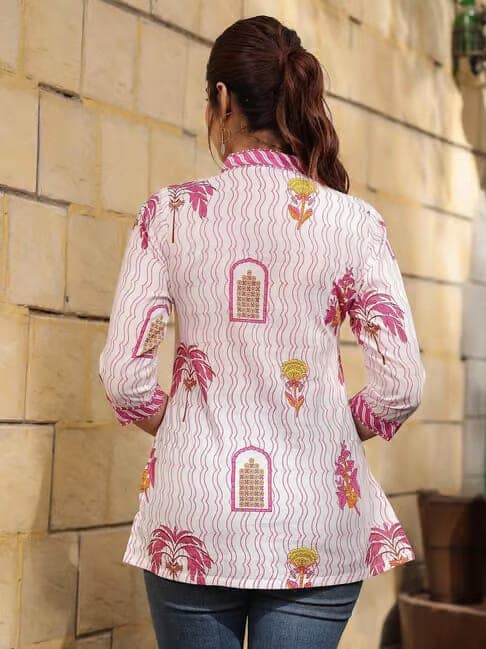 Minimee Cotton Girls Pink Short Kurti Comfortable Daily Wear view 2