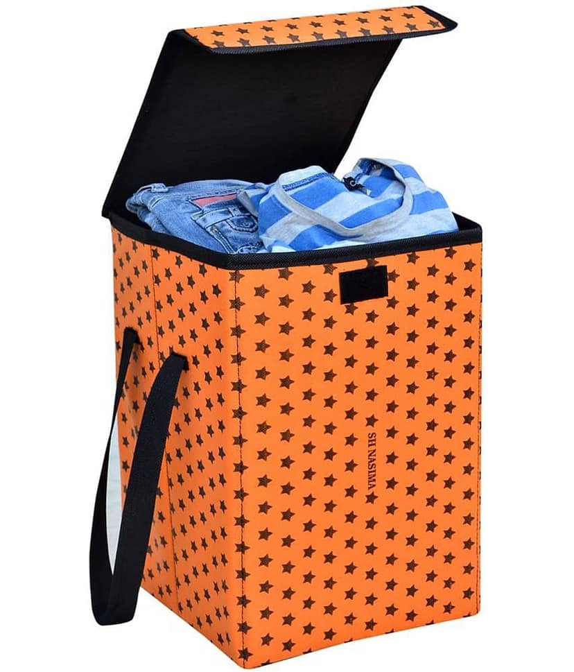 45 L-Pink Nylon Foldable Storage Box/Laundry Bag for Clothes|Toy Storage Box with Lid & Handle, Toys Organiser with Side Handles