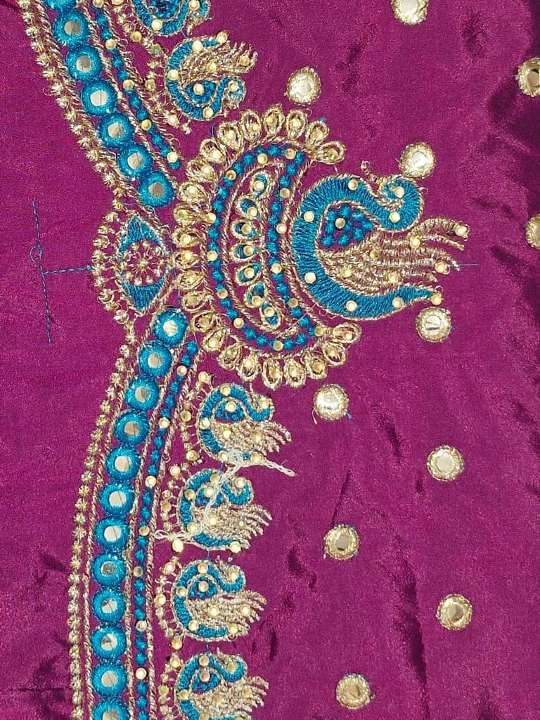 "Exquisite Hand Embroidered Peacock Blouse Design with Mirror Work" view 3
