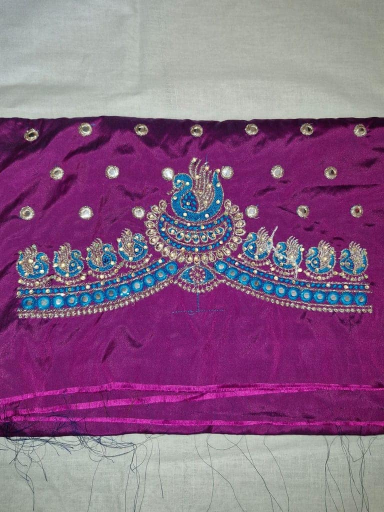 "Exquisite Hand Embroidered Peacock Blouse Design with Mirror Work" view 4