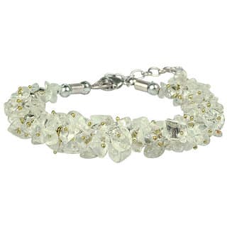 KESAR ZEMS Natural Clear Rock Crystal Stone Chip Adjustable Bracelet For Unisex (10 x 1 x 2 CM) Clear.