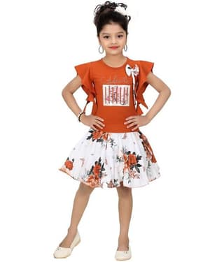 Arshia Fashions Pack of 1 Girls Cotton Blend Top With Skirt ( Pink )