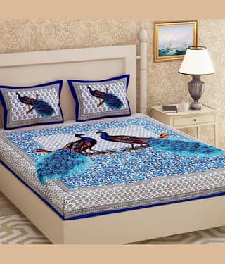 Uniqchoice Cotton Double Bedsheet ( Blue )