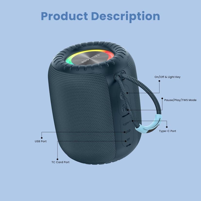 CELLECOR BT-703 6W Mini Portable Wireless Speaker | 6 Hour Playtime | 5.0V | Bluetooth Speaker with RGB Light - Blue view 6