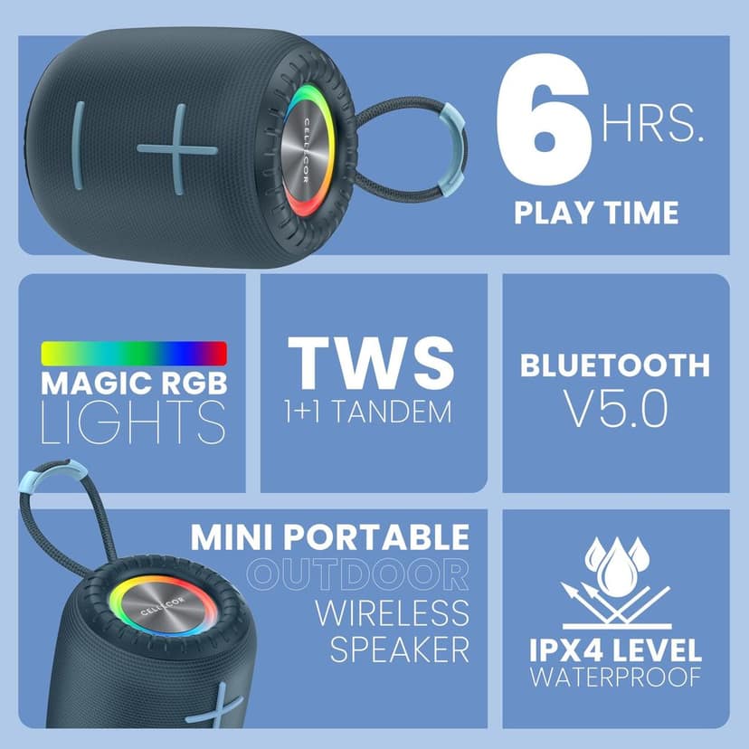 CELLECOR BT-703 6W Mini Portable Wireless Speaker | 6 Hour Playtime | 5.0V | Bluetooth Speaker with RGB Light - Blue view 7