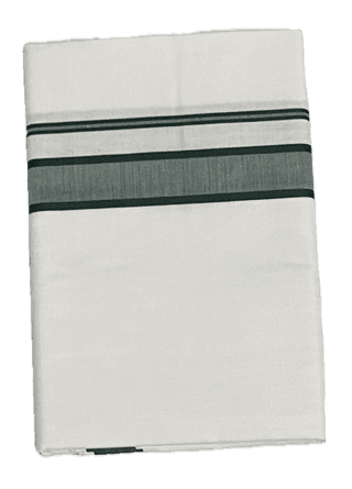 Fancy Border Pure White Cotton Dhothi - Mundu - Vesti - Big Strip Border