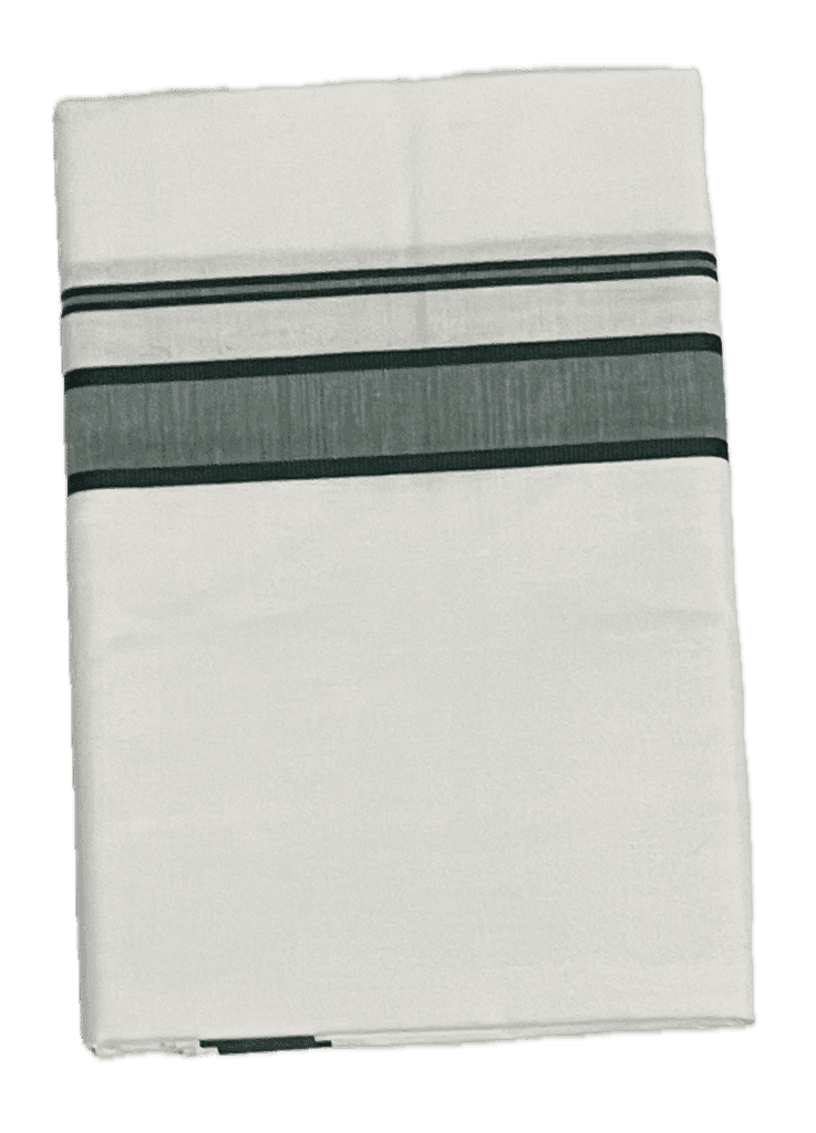 Fancy Border Pure White Cotton Dhothi - Mundu - Vesti - Big Strip Border