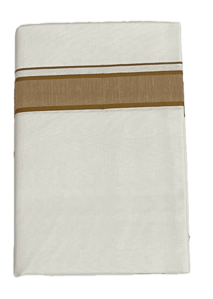 Fancy Border Pure White Cotton Dhothi - Mundu - Vesti - Big Strip Border view 2