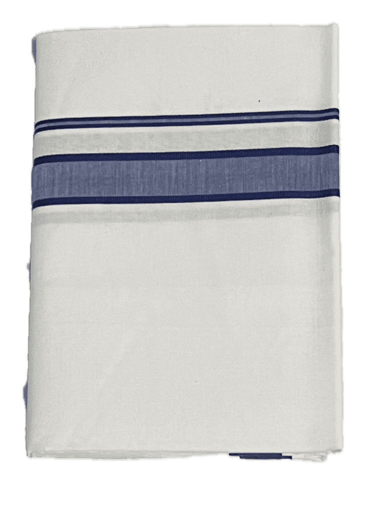 Fancy Border Pure White Cotton Dhothi - Mundu - Vesti - Big Strip Border view 3