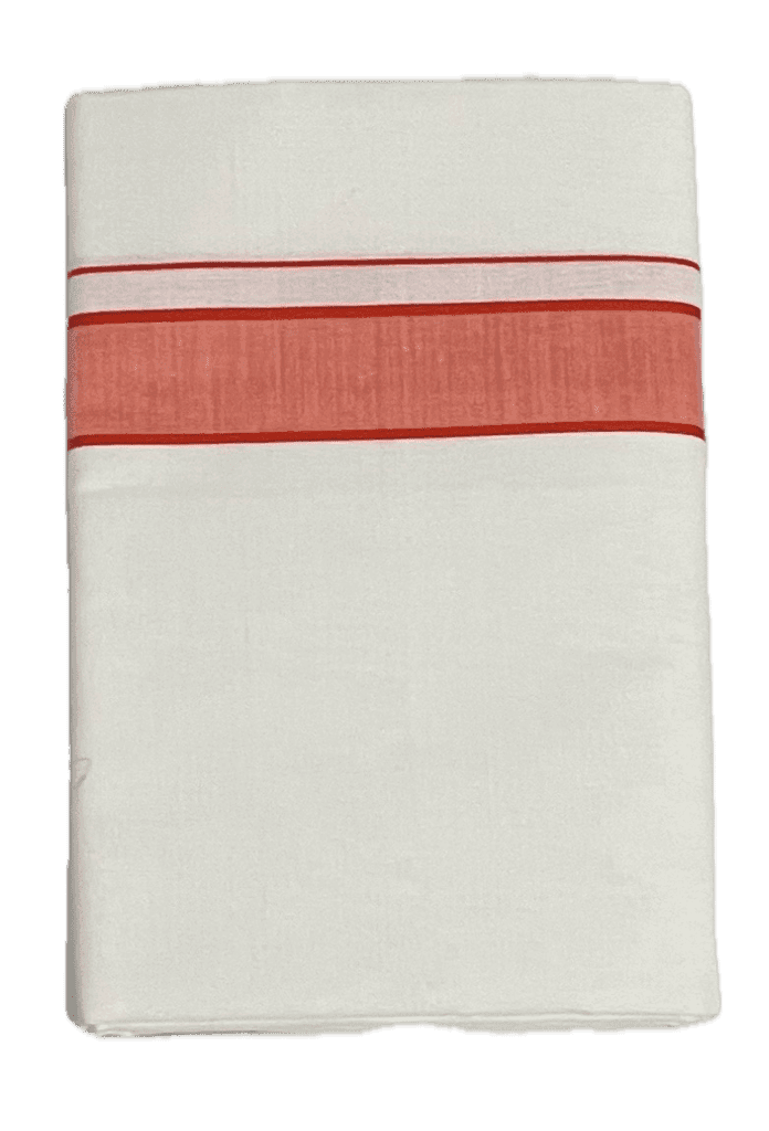 Fancy Border Pure White Cotton Dhothi - Mundu - Vesti - Big Strip Border view 4