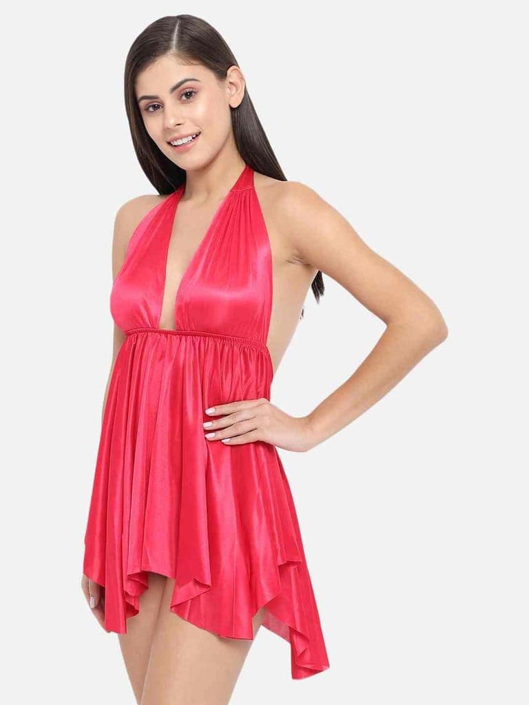 Honeymoon Cherry Red Bridal Babydoll Bikini & Night Dress-B36C-S-10XL view 5
