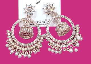 Gold Plated Kundan & Pearl Drop Earrings