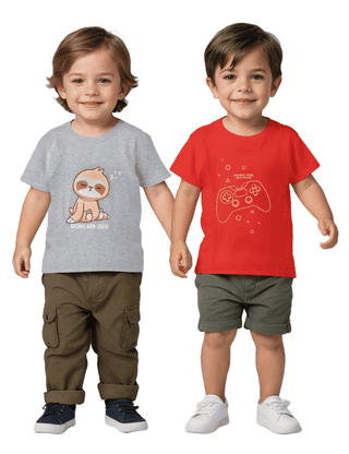 Boys T-Shirt Fiery Red / Grey Heather Mélange, Soft Cotton, Ages 2-6 (2pcs pack)