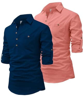 UNI VIBE Black Cotton Blend Men's Shirt Style Kurta ( Pack of 2 )