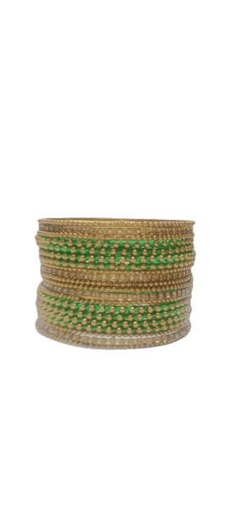 Gold and Green Glass Bangle Set