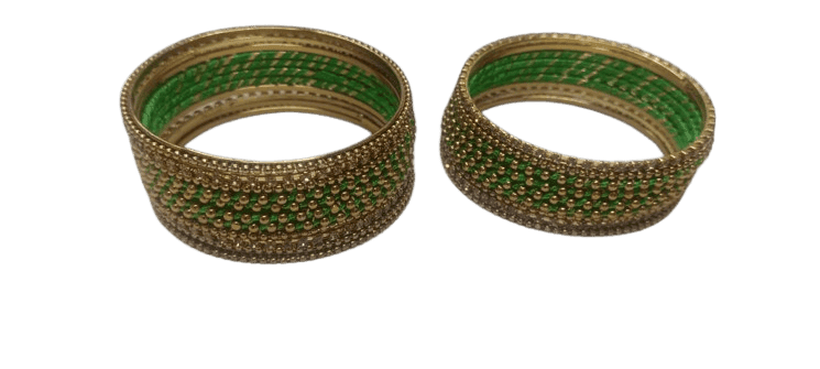 Gold and Green Glass Bangle Set view 3
