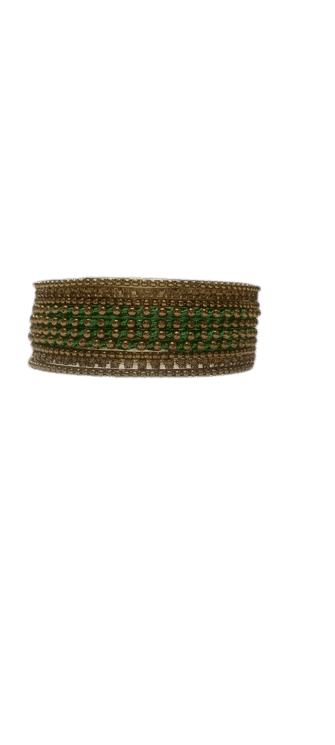 Gold and Green Glass Bangle Set view 4
