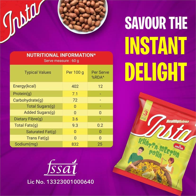 INSTA AHAAR Masala Poha - Pack of (60g Each) | Ready-to-Eat | Instant Snack view 7