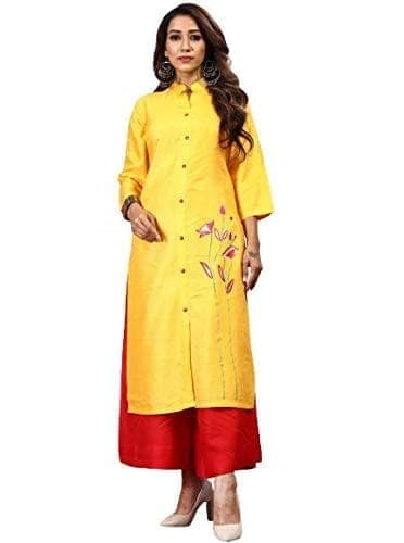 BT WITH BUY & TRY Women's Rayon Kurti Set | Kurti with Palazzo | Kurta Set for Women | Palazoo Set - Yellow