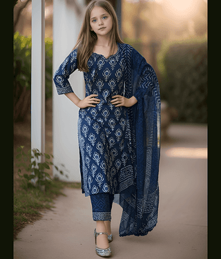 Aarya Designer Girls Cotton Blend Kurta with Trouser ( Pack of 1 , Pink )