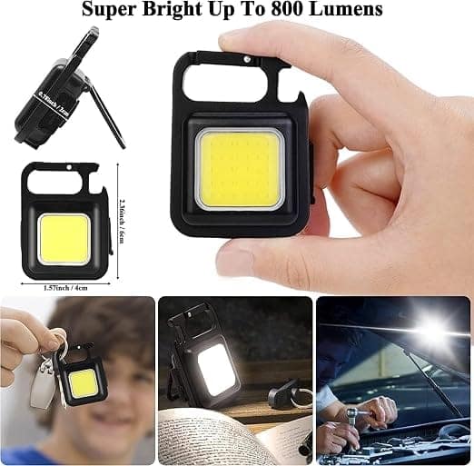Keychain LED Light 2-Hours Battery Life with Bottle Opener, Magnetic Base and Folding Bracket Mini COB 1000 Lumens Rechargeable Emergency Light view 3