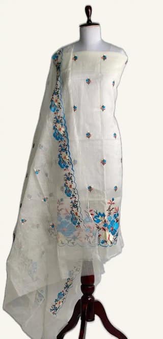 Kota Doria Dress Material Royal Blue Floral Buti