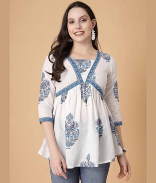 GOD BLESS Women's Cotton Peplum Top ( White )