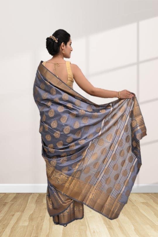Grey Semi Silk Saree With Modish Design view 2