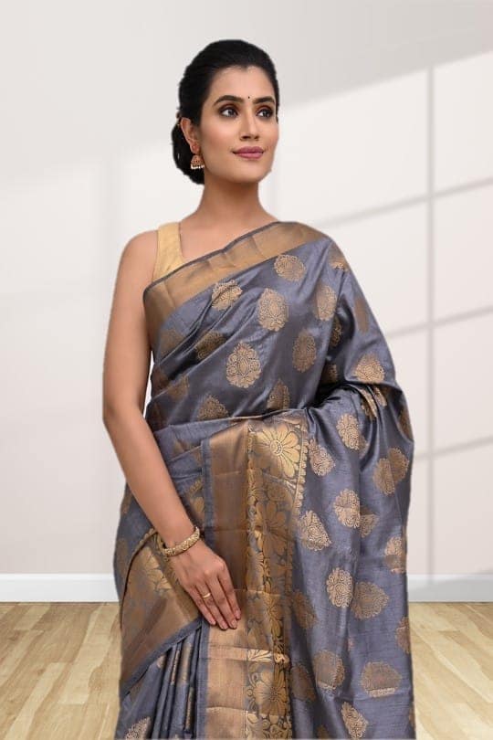 Grey Semi Silk Saree With Modish Design view 3