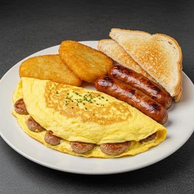 Omelette+ Chicken Sausage 2 + Hash Brown 2 + Toast