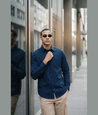 IVOC 100% Cotton Regular Fit Printed Full Sleeves Men's Casual Shirt - Navy Blue ( Pack of 1 )