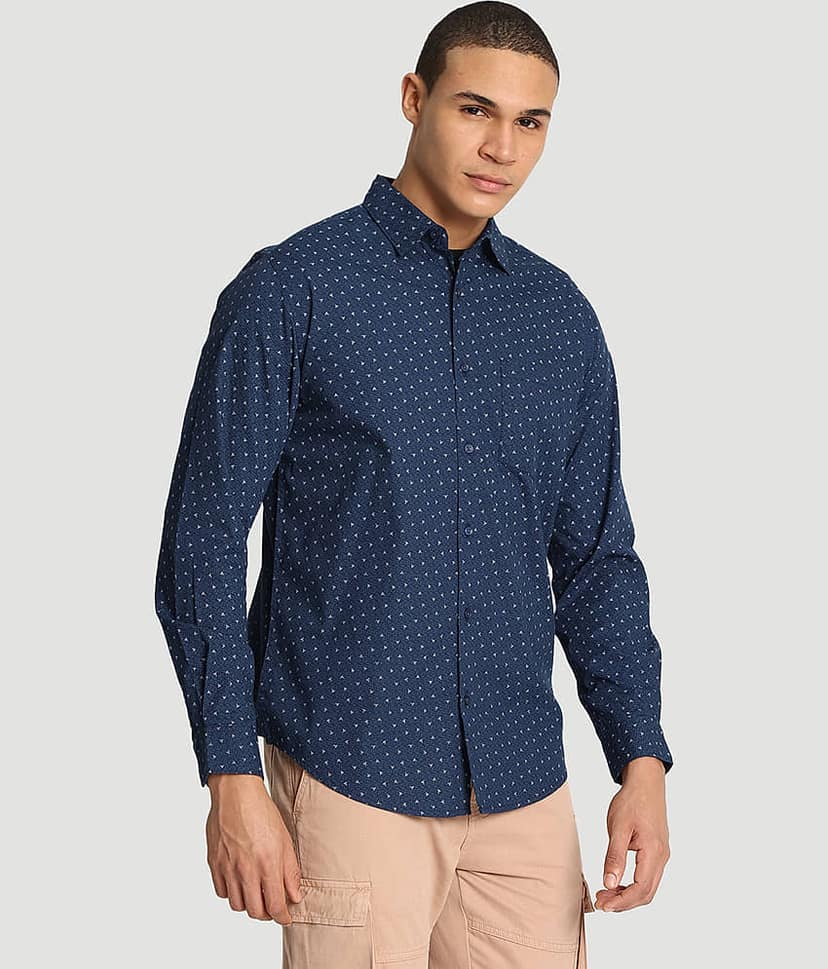 IVOC 100% Cotton Regular Fit Printed Full Sleeves Men's Casual Shirt - Navy Blue ( Pack of 1 ) view 5