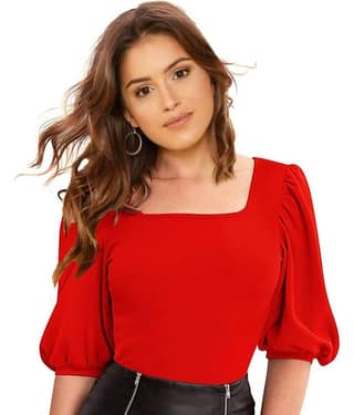 Dream Beauty Fashion Women's Cotton Blend Regular Top ( Red )