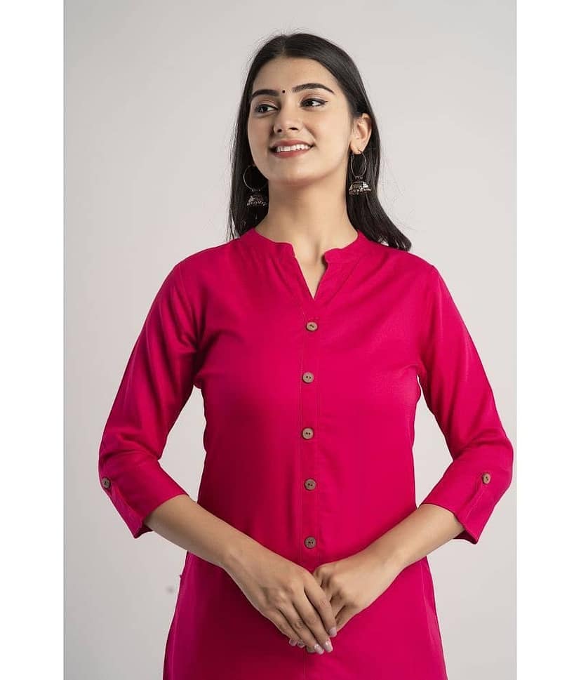 MAUKA - Pink Rayon Women's A-line Kurti ( Pack of 1 ) view 2