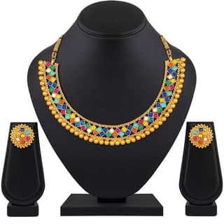 Pujvi Fashions Multicolor Metalic Choker Necklace set
