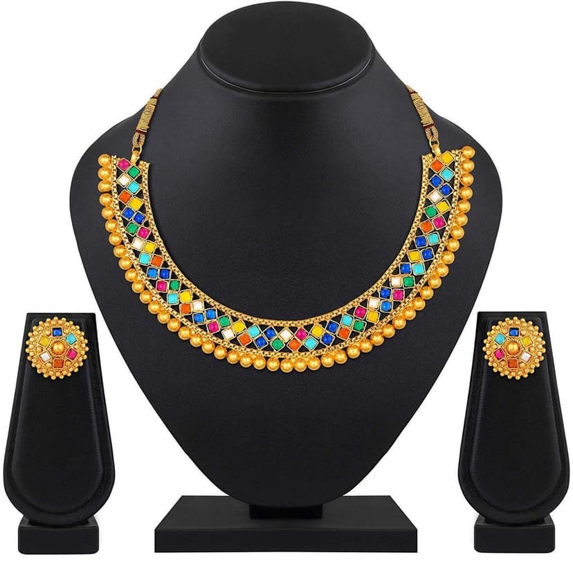 Pujvi Fashions Multicolor Metalic Choker Necklace set