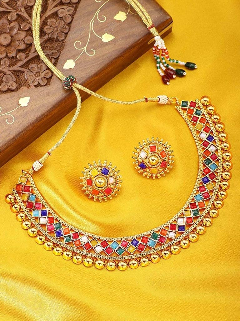 Pujvi Fashions Multicolor Metalic Choker Necklace set view 2