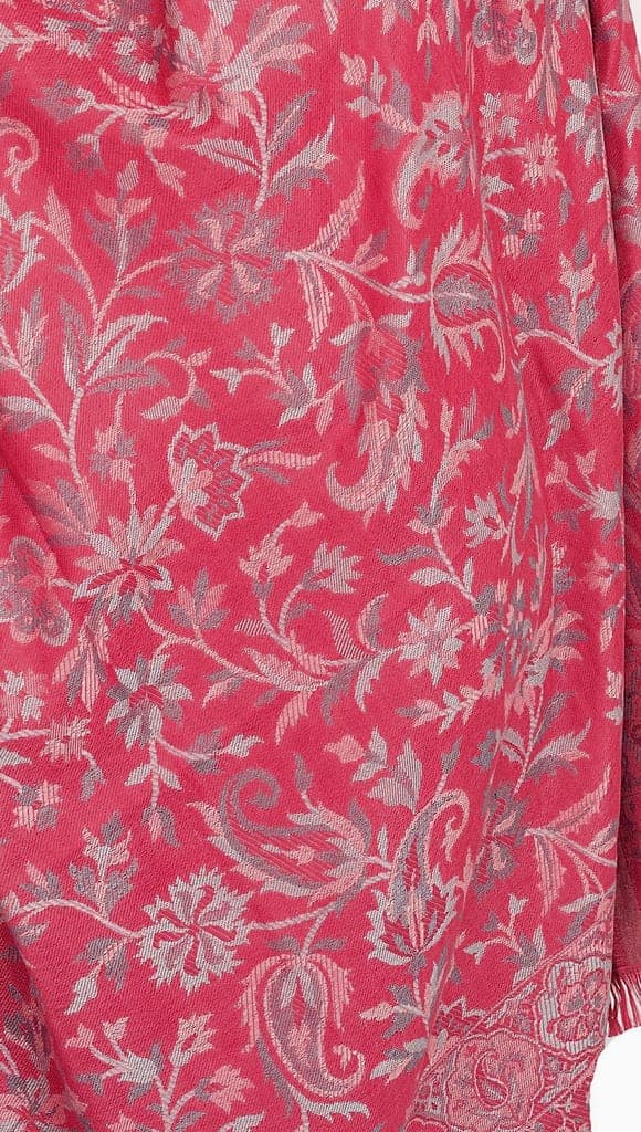 Magenta-Haze Reversible Jamawar Shawl with Woven Paisleys view 3