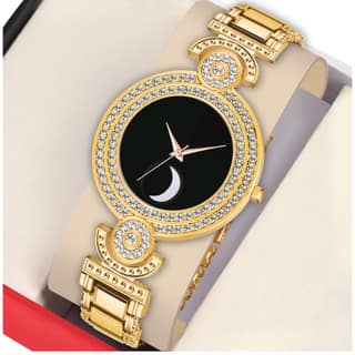 Bolun Black Half Chand Dial Gold BD Girls and Women Watch