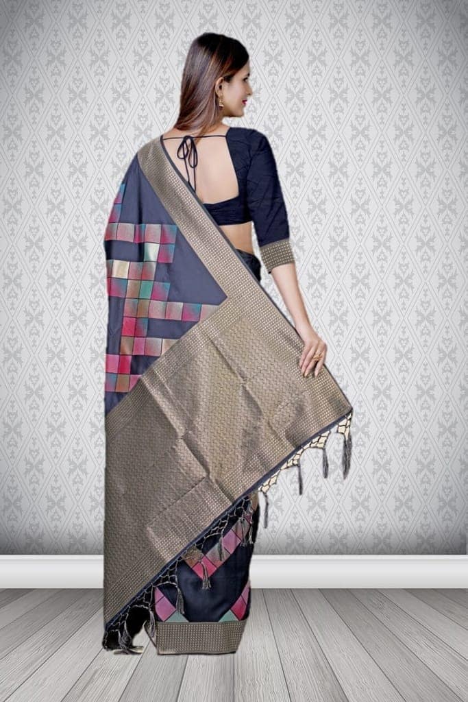 Black Designer Silk Saree view 2