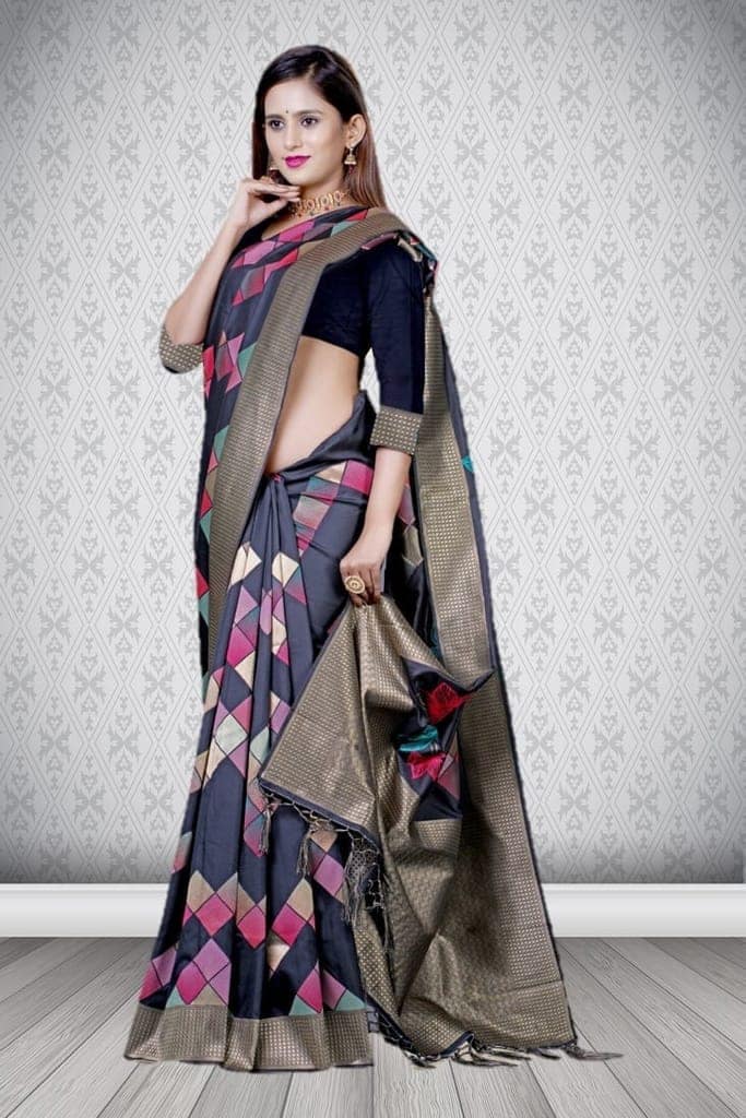 Black Designer Silk Saree view 3