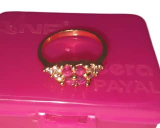"Exquisite Gold plated Ring with Round Pink Gemstones"