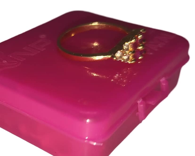 "Exquisite Gold plated Ring with Round Pink Gemstones" view 3