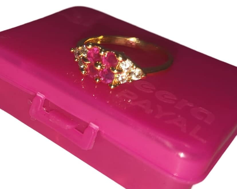 "Exquisite Gold plated Ring with Round Pink Gemstones" view 4