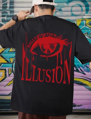 SCOTT FINCHER Men's Streetwear T-Shirt with Drippy Eye Graphic Design in Red and Black : AA(ARN)BLACK_266